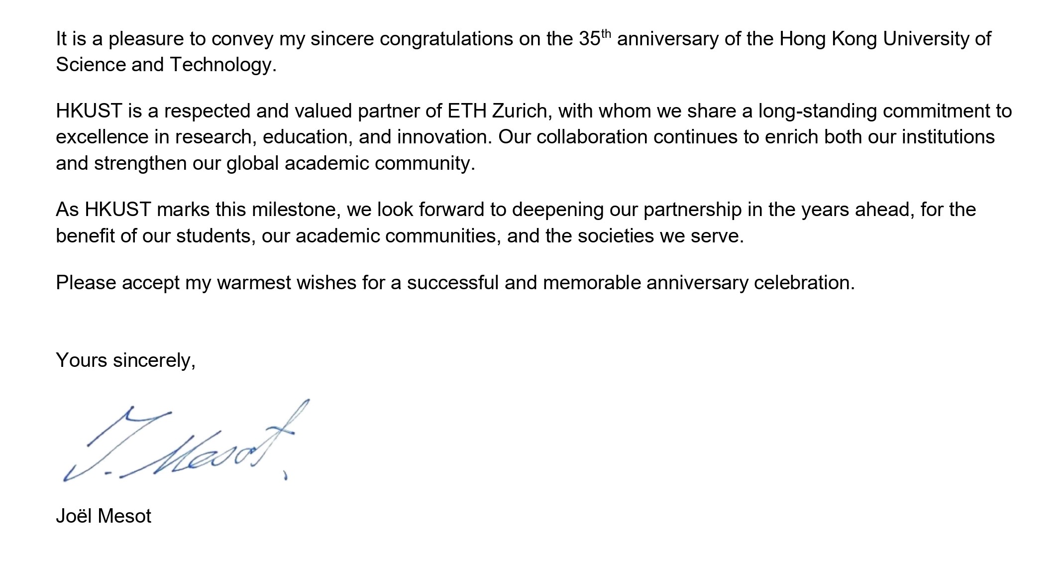 Letter from Prof. Joel Moset